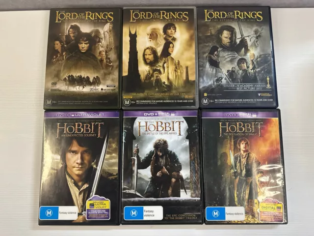Complete Lord of the Rings & Hobbit Trilogy All 6 DVD Movies Set UK Region  2 PAL