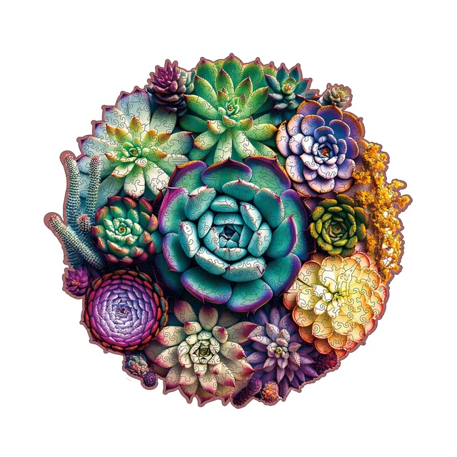 Mys Aurora Unique Wooden Jigsaw Puzzles - Mandala Succulent Plants, 500 Pcs K...