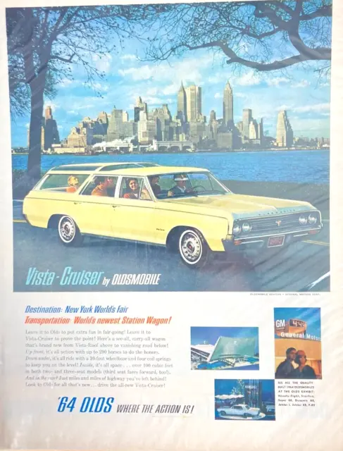 Vintage OLDSMOBILE Vista Cruiser WAGON Worlds Fair  1964 Magazine Print Ad AH74