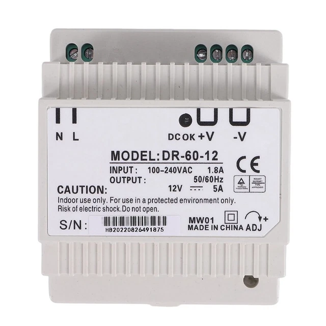Alimentation Rail DIN 12V 60W 5A - Transformateur 230V Vers 12V Pour LED, Sonnerie, Automatisme - Modèle MDR-60-12 - 5