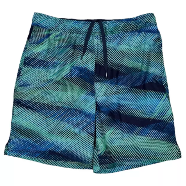 Speedo Mens Trunks Swim Shorts Green Blue Abstract Drawstring Pockets Stretch M