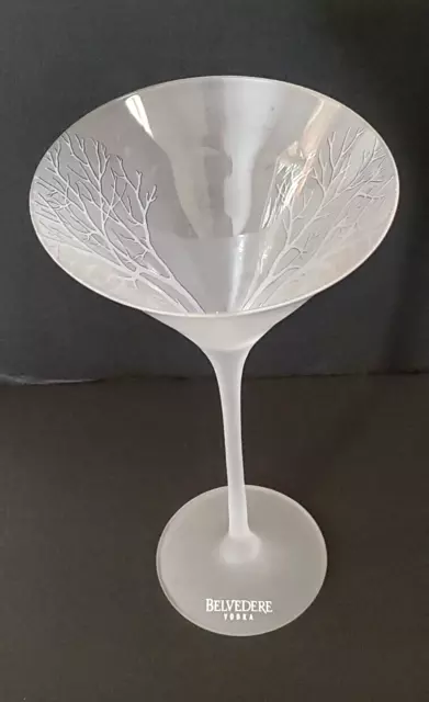 Belvedere Vodka Frosted Trees 9" Long Stem Martini Glass Cold Activated 2