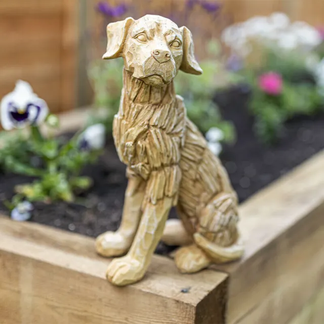 Dog Garden Ornament Statue Wood Effect Driftwood Guard Home Decor Driftwood
