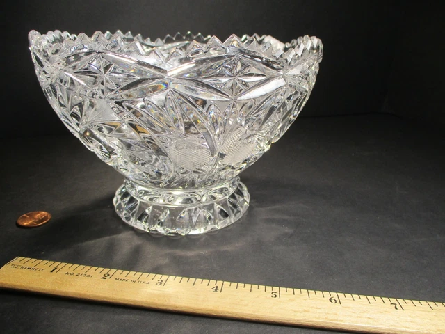 Vintage American Brilliant Period Cut Glass Bowl W/ Sawtooth Edge 5