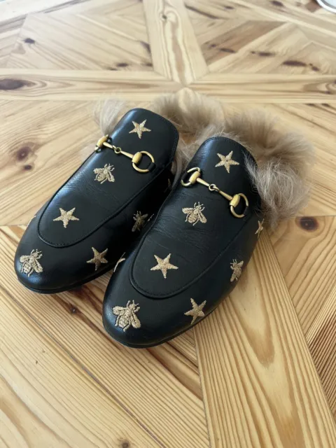 Gucci Princetown Horsebit Bee & Star Embroidered Mules Black Size 40 - UK Size 7