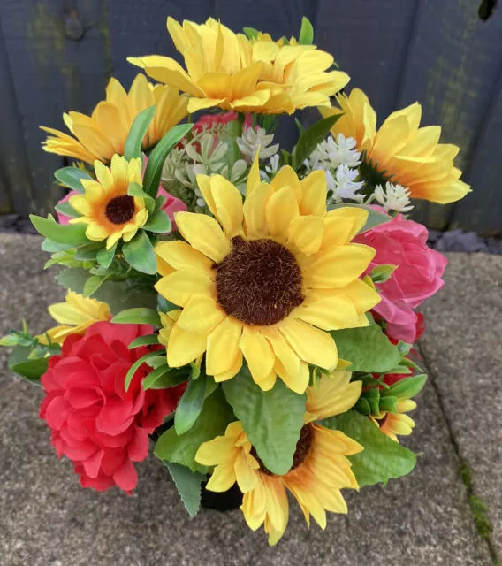 Grave Memorial Pot With Artificial Flowers