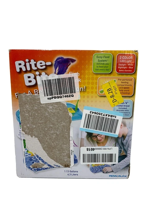 Rite Bite Fish Tank for a BETTA Education 1.13Gal Beta Fish Tank w Easy Feed NEW