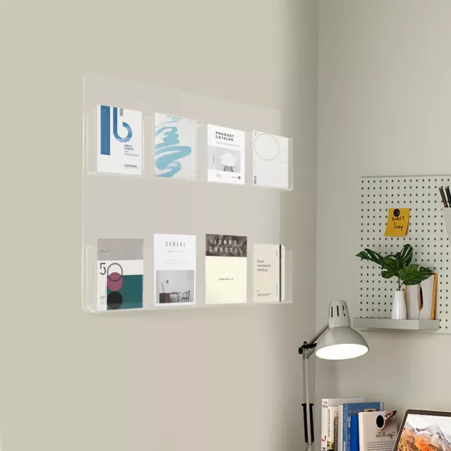 Acrylic Brochure Pamphlet Holder 8 Slots Holder Rack Wall Mount Clear Pocket