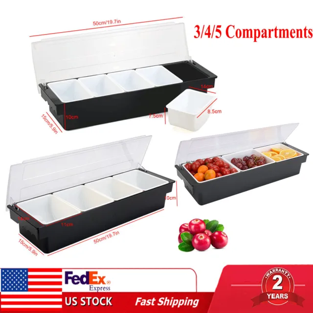 3/4/5 Compartments Condiment Dispenser Chilled Server Caddy Food FruitSalad Tray