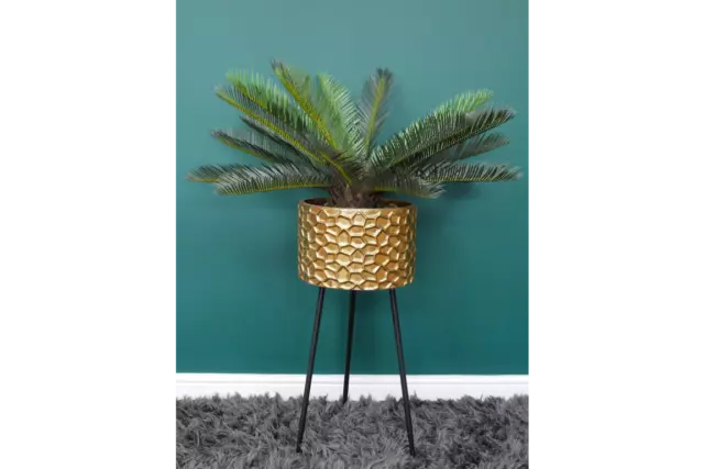 Large Tall Gold Metal Geometric Honeycomb Pattern House Plant Flower Pot Display