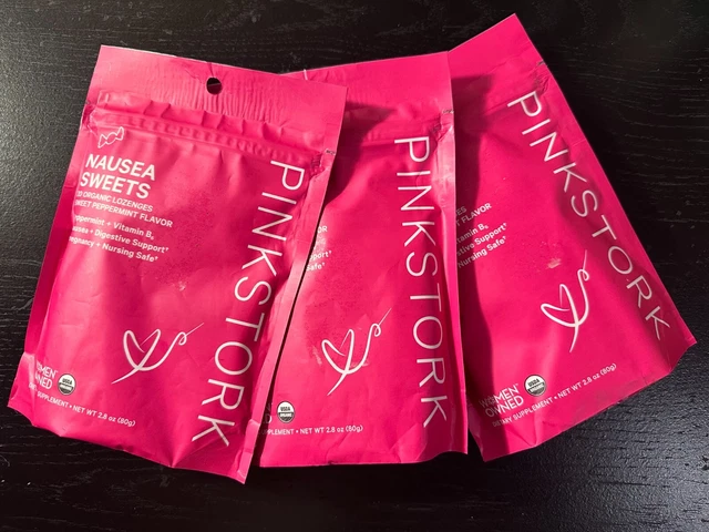 3 x Pink Stork Nausea Sweets Nausea Pregnancy Morning Sickness Relief Exp 07/24