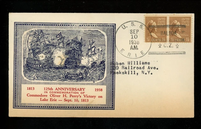 US Naval Ship Cover USS Erie PG-50 Pre WWII 1938 Balboa Canal Zone CZ Sunk WWII