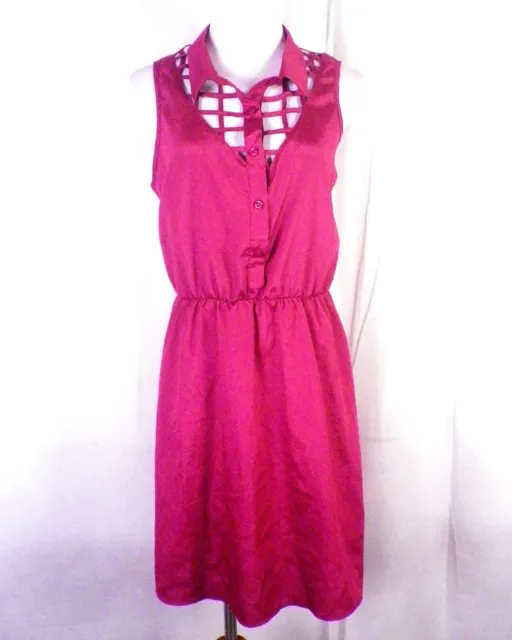 NWOT Material Girl Magenta Cut Out Lattice Design Sleeveless Dress sz L