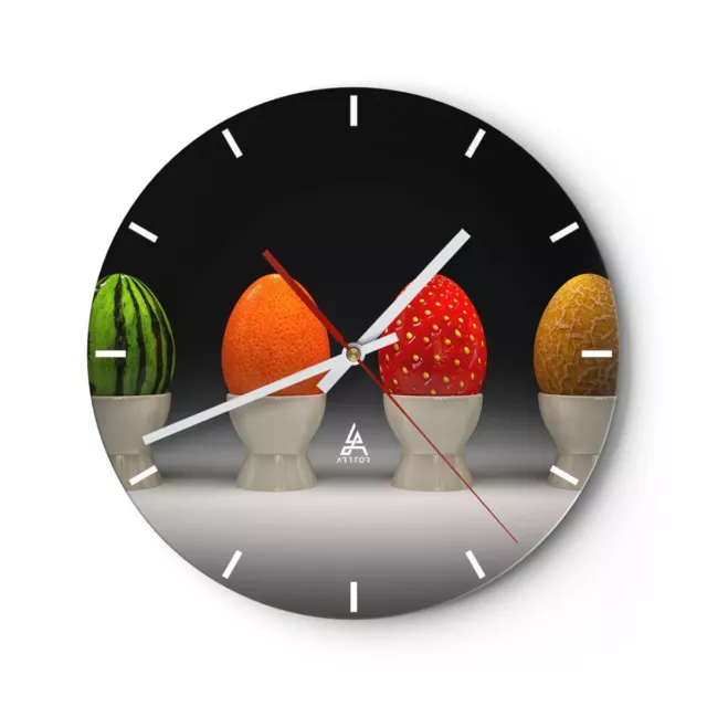 Wall Clock 40x40cm Silent Glass Clock glass ceramic food fruit Non Ticking Art