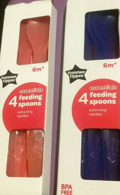 Tommee Tippee rosa x4 & blau x4, Baby Fütterungslöffel neu Essentials Entwöhnungsfutter