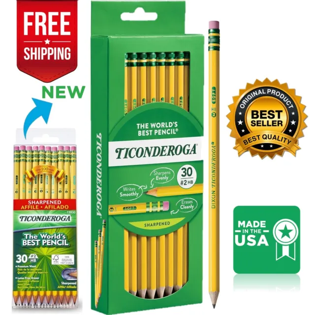 Ticonderoga Wood Cased Pencils, Pre-Sharpened #2 HB Soft Yellow 30 Ct FREE SHIP