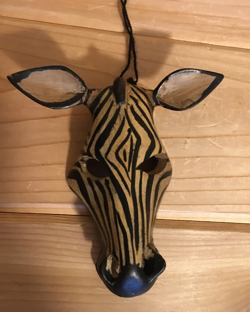 Wood Zebra Mask Mini~Decor~Nursery ~Wall~Party~Hand Carved Great Detail African