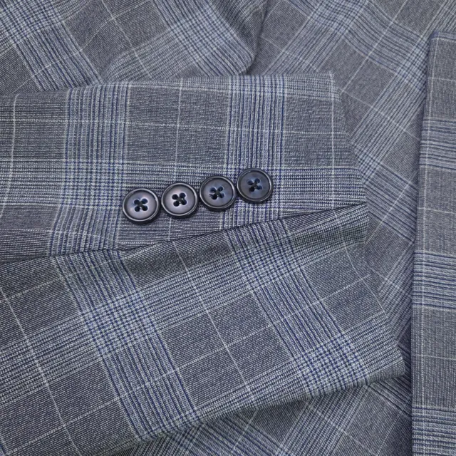 $895 Hart Schaffner Marx Gray & Blue Plaid Wool Suit HSM Mens Size 42R X 36 3