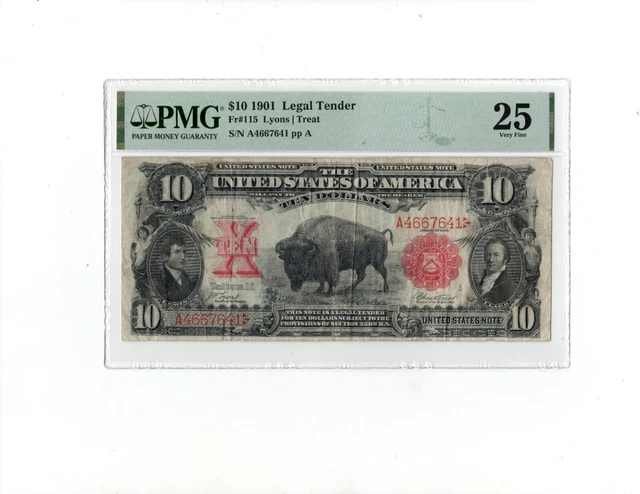 1901 $10 Legal Tender "Bison" Note .Fr-115 PMG-25