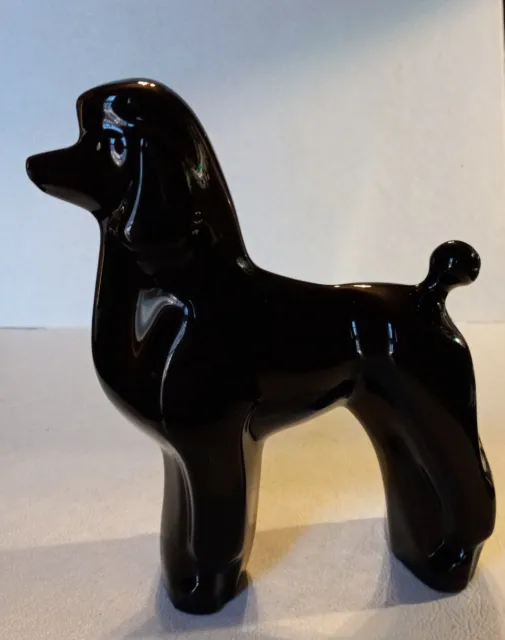 Baccarat Crystal Black Glass Poodle Dog Figurine, Acid Etched 5.25" Tall, France