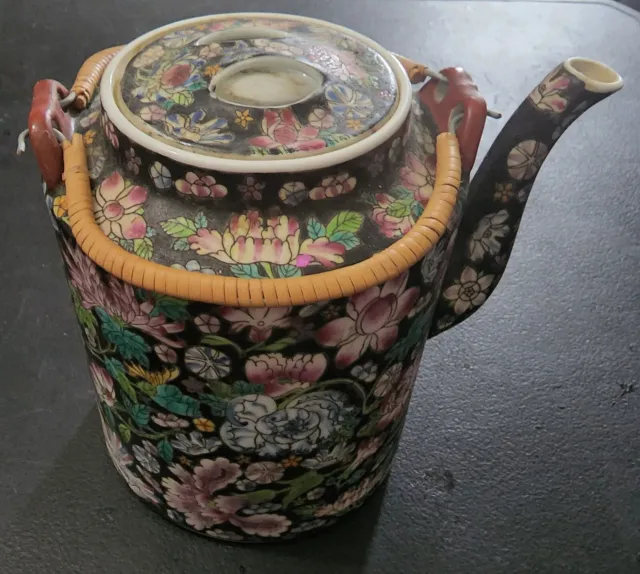 Chinese China Teapot Tea Pot Floral Cloisonne Porcelain Ceramic Lidded VTG