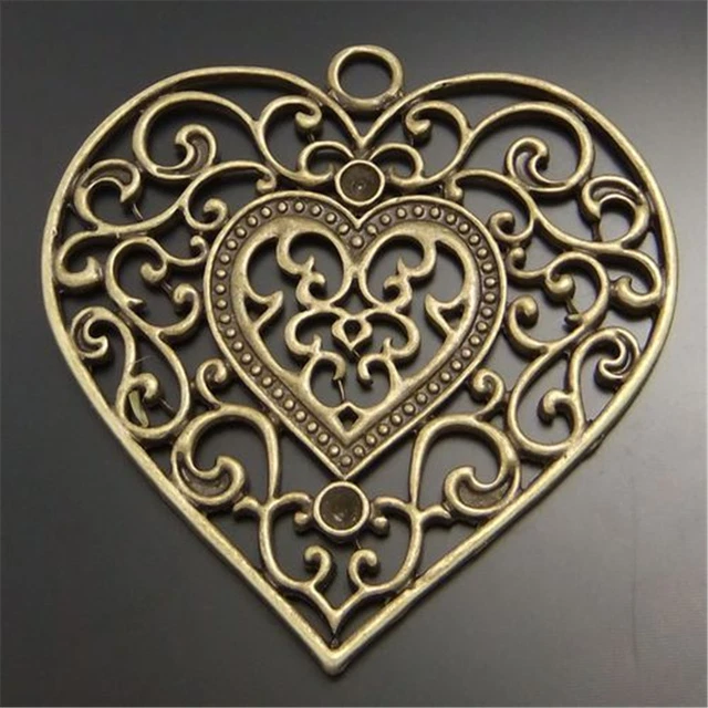 6 Stk Ausgehöhltes herz geformt Vintage Bronze Metall Anhänger Charme Schmuck