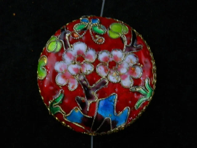 Lovely Chinese Brass Inlay Cloisonne *Flower* 2Faces Circle Pendant RR098