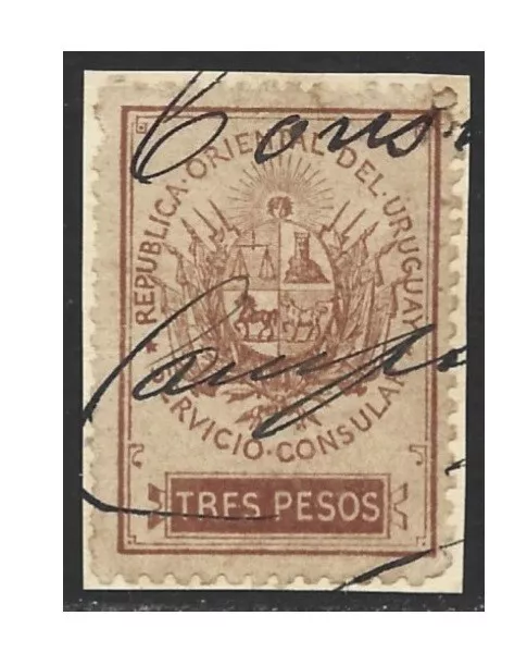 Uruguay 1889 Revenue Consulat $3 Brown Fine Used, on Small piece