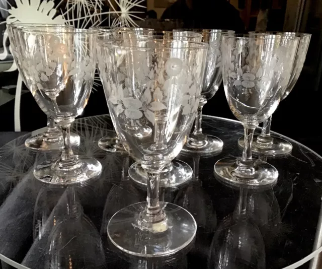 8 BACCARAT Acid Etched Sherry Glasses - Flower Swags - C1860’s - EXTREMELY RARE!