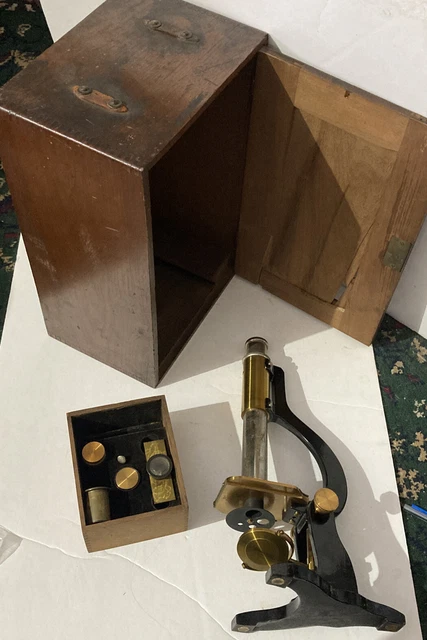 Antique Tolles, Boston-Brass +iron Microscope w/ Case