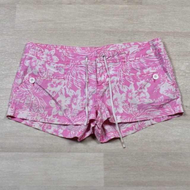 Y2K Younique Women's Low Rise Hawaiian Shorts Pink Floral VTG 2000s Board Short