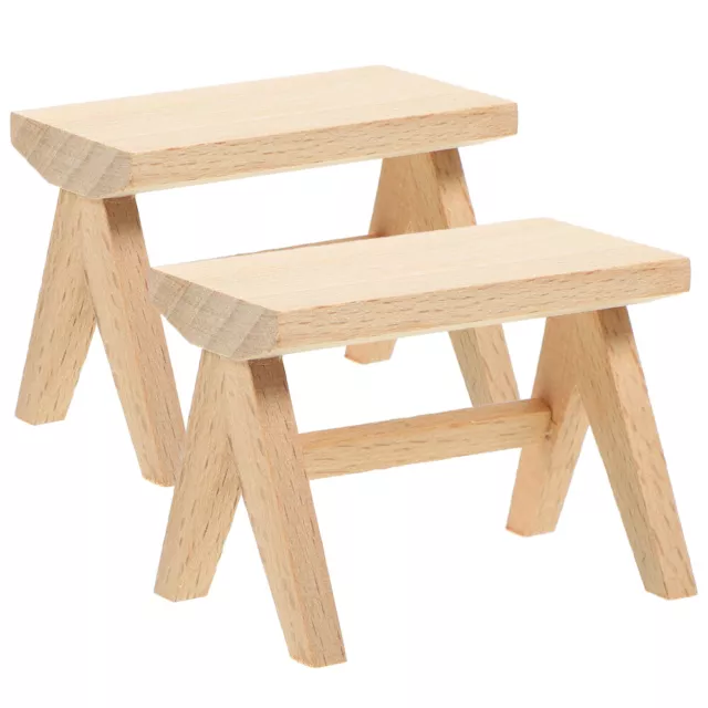 Dollhouse Miniature Stool 2pcs Unfinished Wooden Furniture Decoration-LE