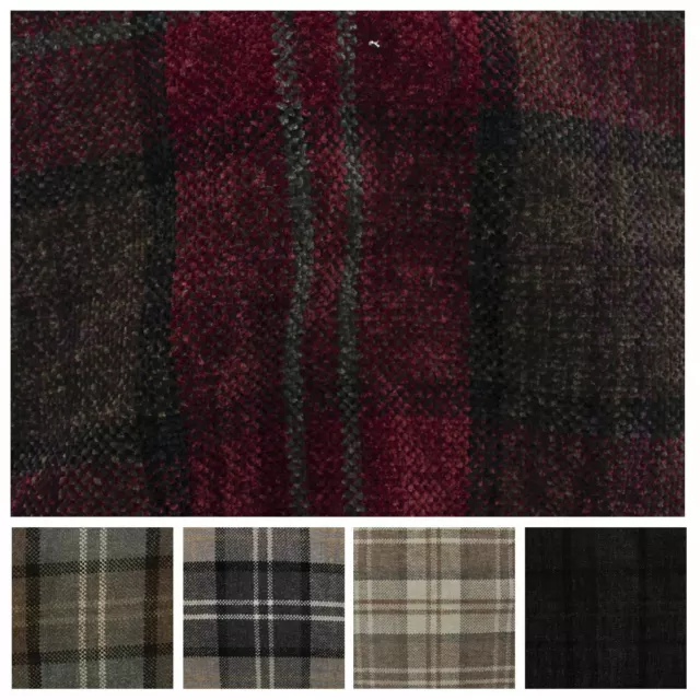 Heavy Weight Plaid Chenille Check Tartan Thick Strong Upholstery Fabric