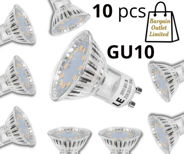 10er-Pack GU10 LED Glühbirnen 3W = 35W warmweiß 2700K Licht Strahler Beleuchtung UK 422