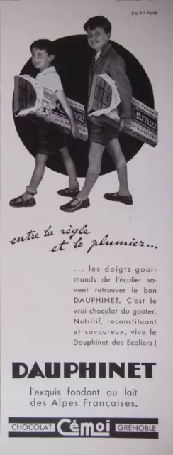 Publicité De Presse 1934 Dauphinet Chocolat Fondant Au Lait Cémoi - Advertising