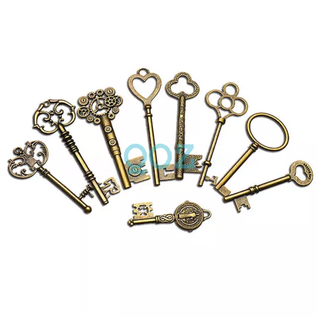 Large Skeleton Keys Antique Bronze Vintage Old Look Wedding Decor Set of 9 3