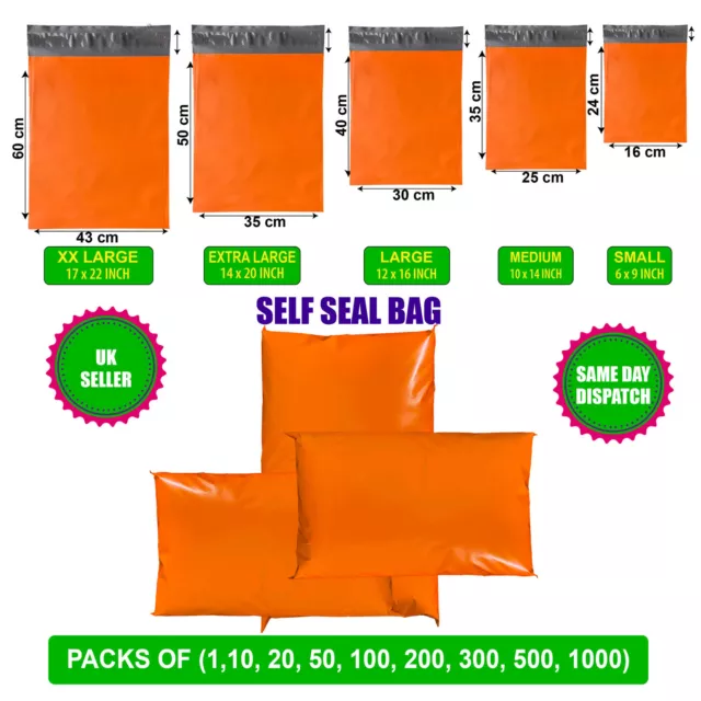 Coloured Mailing Orange Postage Bags Strong Poly Postal Plastic  Bags Self Seal