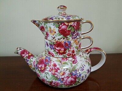 Royal Winton Grimwades ☆ SUMMERTIME ☆ Chintz Single Cup Stacking Teapot Set ☆WOW