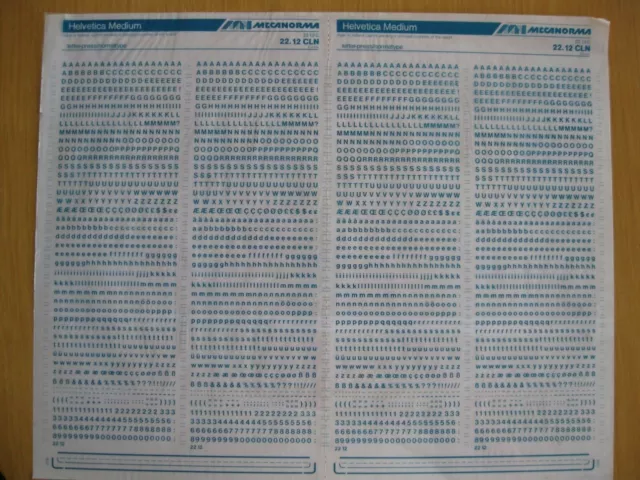 1 x Mecanorma Upp/Low & Num HELVETICA MEDIANA (AZUL) 3,2 mm hoja 22,12 CLN (x)