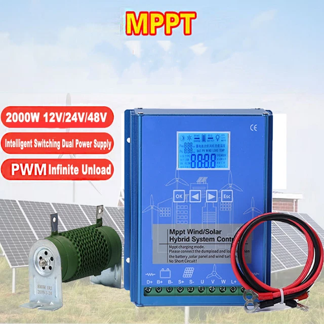 Controlador Solar Controlador De Carga Híbrido Mppt 2000W Turbina Eólica 12V 24V 48V