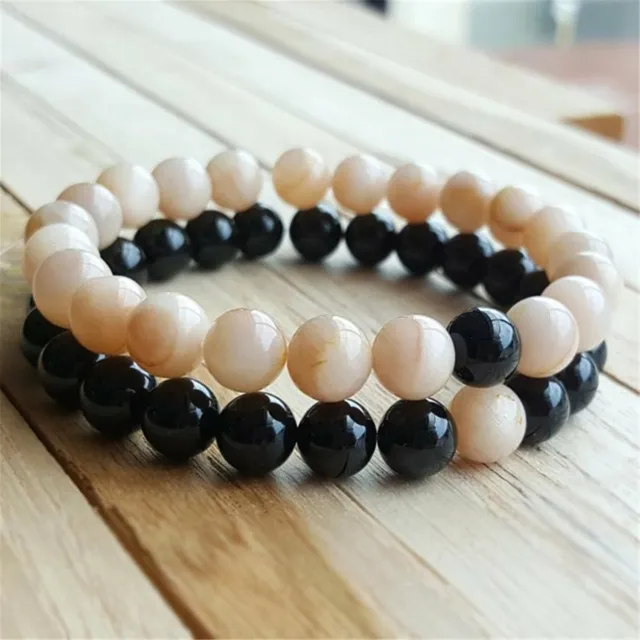 2 pièces 8 mm perles d'onyx noir naturel fait main bracelet de méditation 7,5 pouces