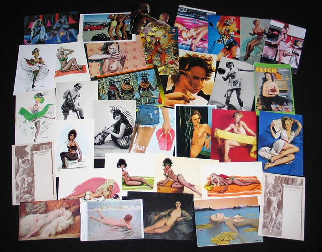 Lot 33 Cp Pin-Up Miss Femme Illustration Mode Nue Charme Tableau Divers Format