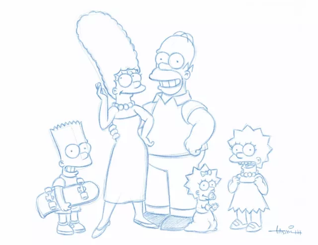 The Simpsons Convention Blue Line Original Sketch by Animator - Art Drawing