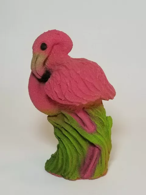 Vintage Pink Resin Flamingo W/ Gritty Textured Finish Bright Pink and Green