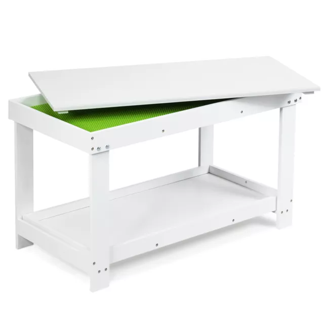 Solid Wood Kids Activity Play Table Block Table Multifunction W/Storage White