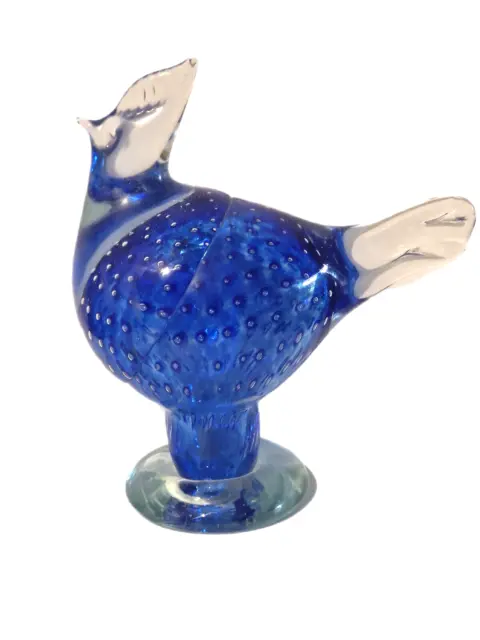 Vintage Scandinavian Cobalt Blue Blown  Glass Bird Figurine With Trapped Bubbles