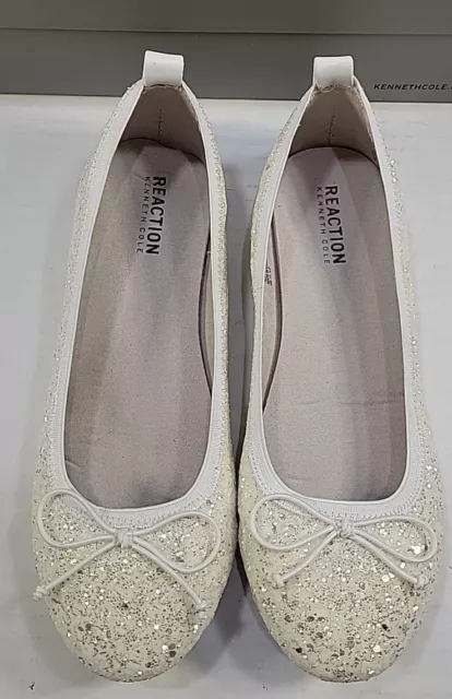 Kenneth Cole Reaction Girls Copy Tap White Sparkly Bow Ballet Flats Sz 4 W/ Box 2