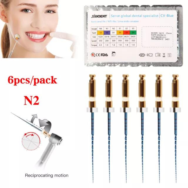 6pcs Dental Endo Taper NITI Limas Rotativas Uso Motor Canal Curvo 25mm N2