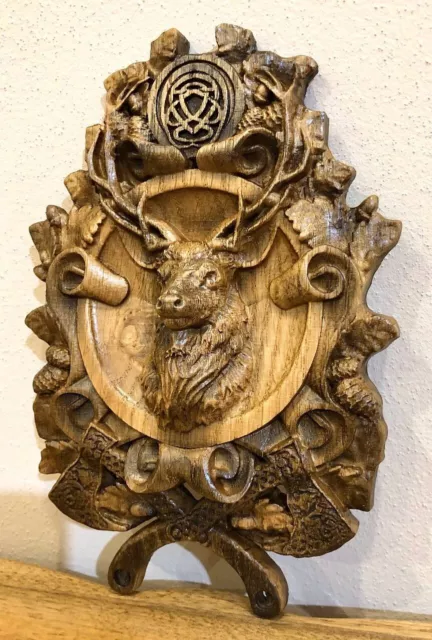 3D Wood carving  deer head with axes Wall art Wallpaper