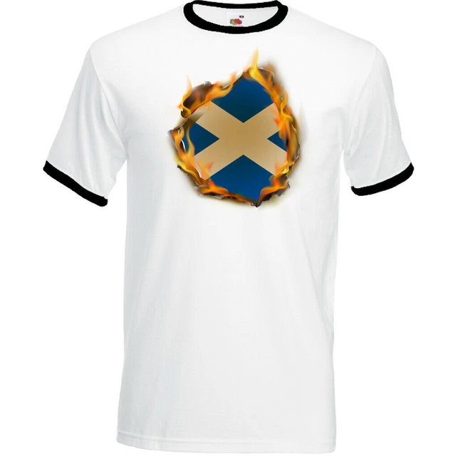 Scozia Bandiera Fiamme da Uomo Scozzese T-Shirt Rugby Calcio San Andrews Giorno